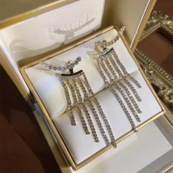 🎁🎄Christmas Present🎄🎁  Rhinestone Decor Chain Tassel Dangle Earrings~NEW - Picture 8 of 10